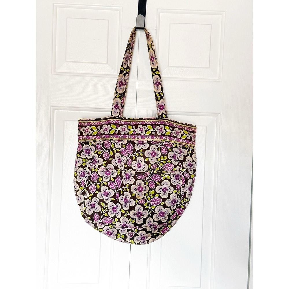 Vera Bradley Retired Plum Petals Quilted Cotton Three Pocket Tote. 2011